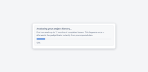 The first analysis reads up to 12 months of completed issues once, so trends start with your history. Then the gadget loads from precomputed data.