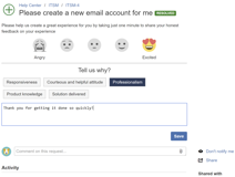 The user can also give a feedback for a Service Desk support ticket via an inline form