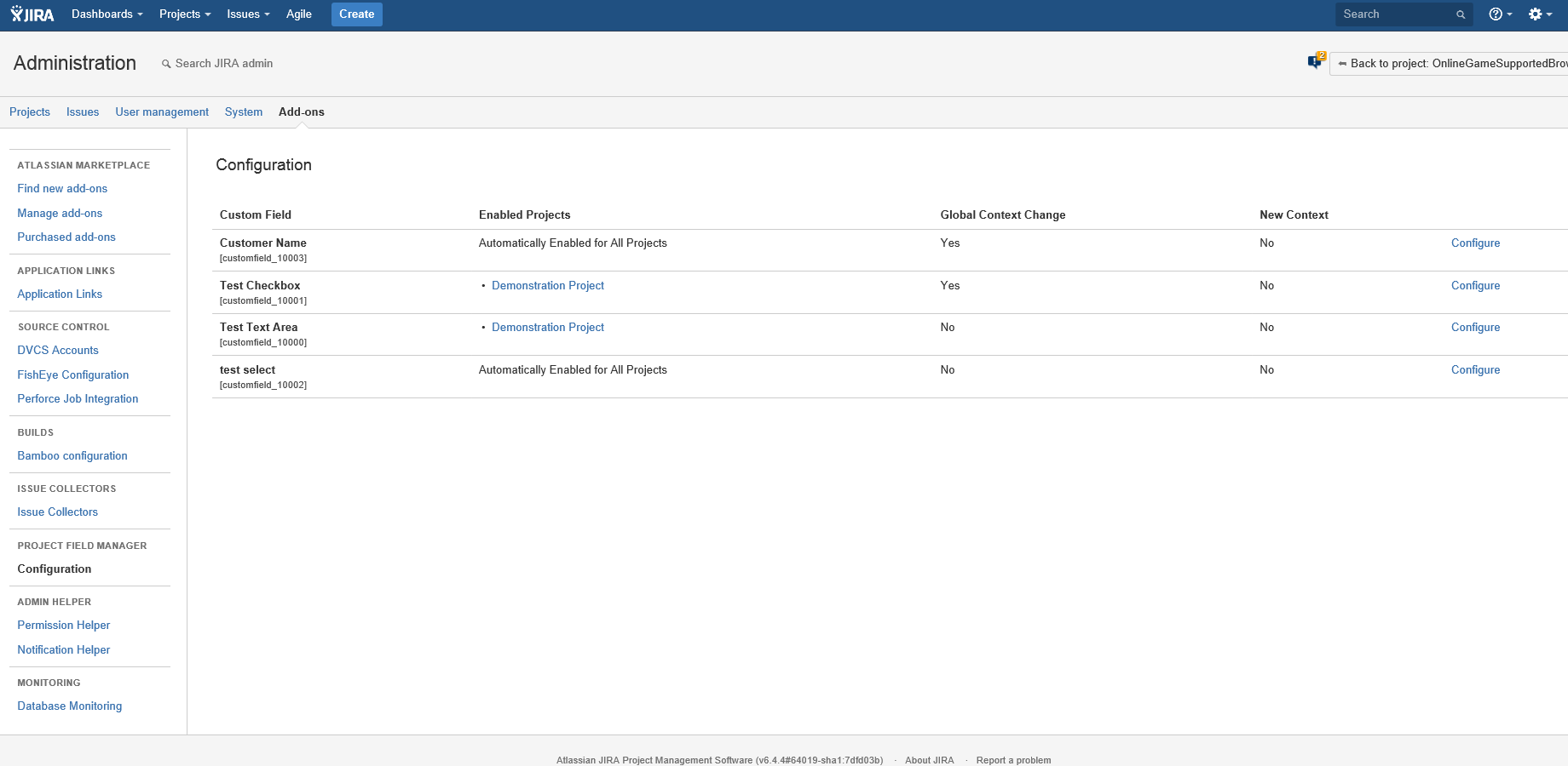 Jira administrator can view the configuration of the custom fields