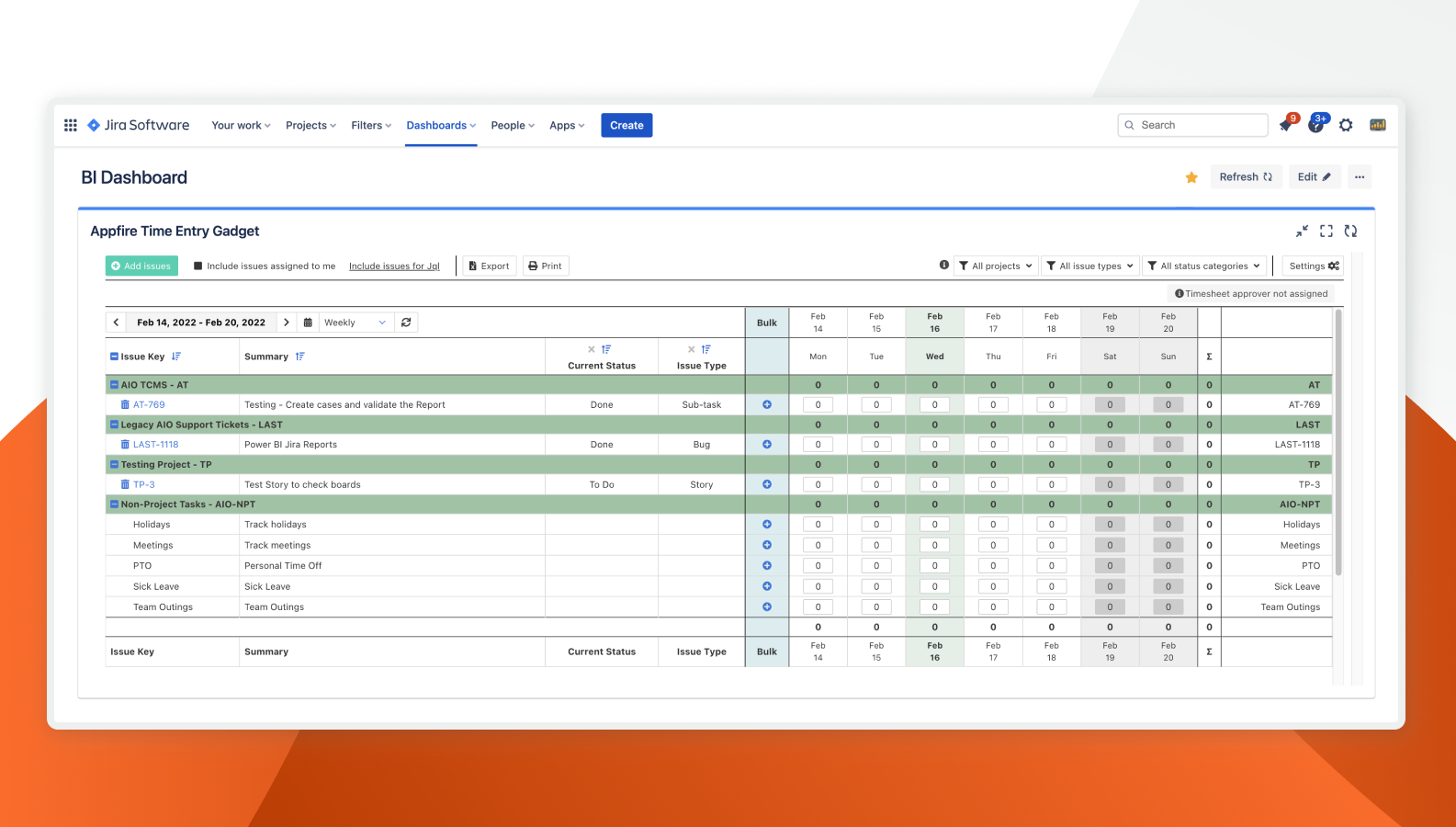 Quick time logging, including custom worklog attributes, which takes less than 5 minutes a week.