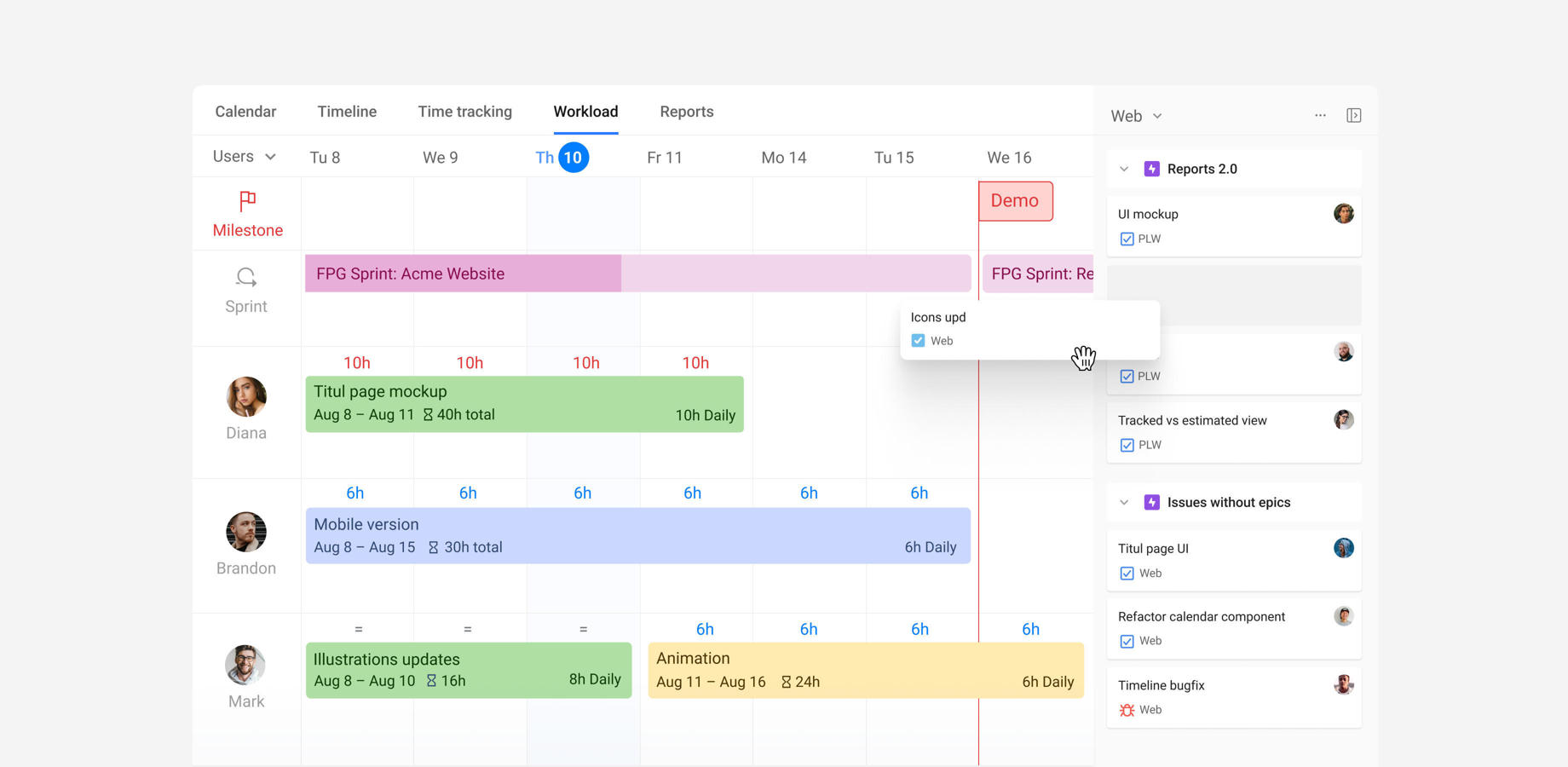 Manage team workload by mapping out issues on the timeline and allocating them to teammates. Check who is working on what and optimize your workload process with Jira resource management.