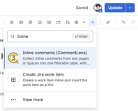 Adding the macro from the Confluence editor insert menu by searching for Inline comments (CommentLens).