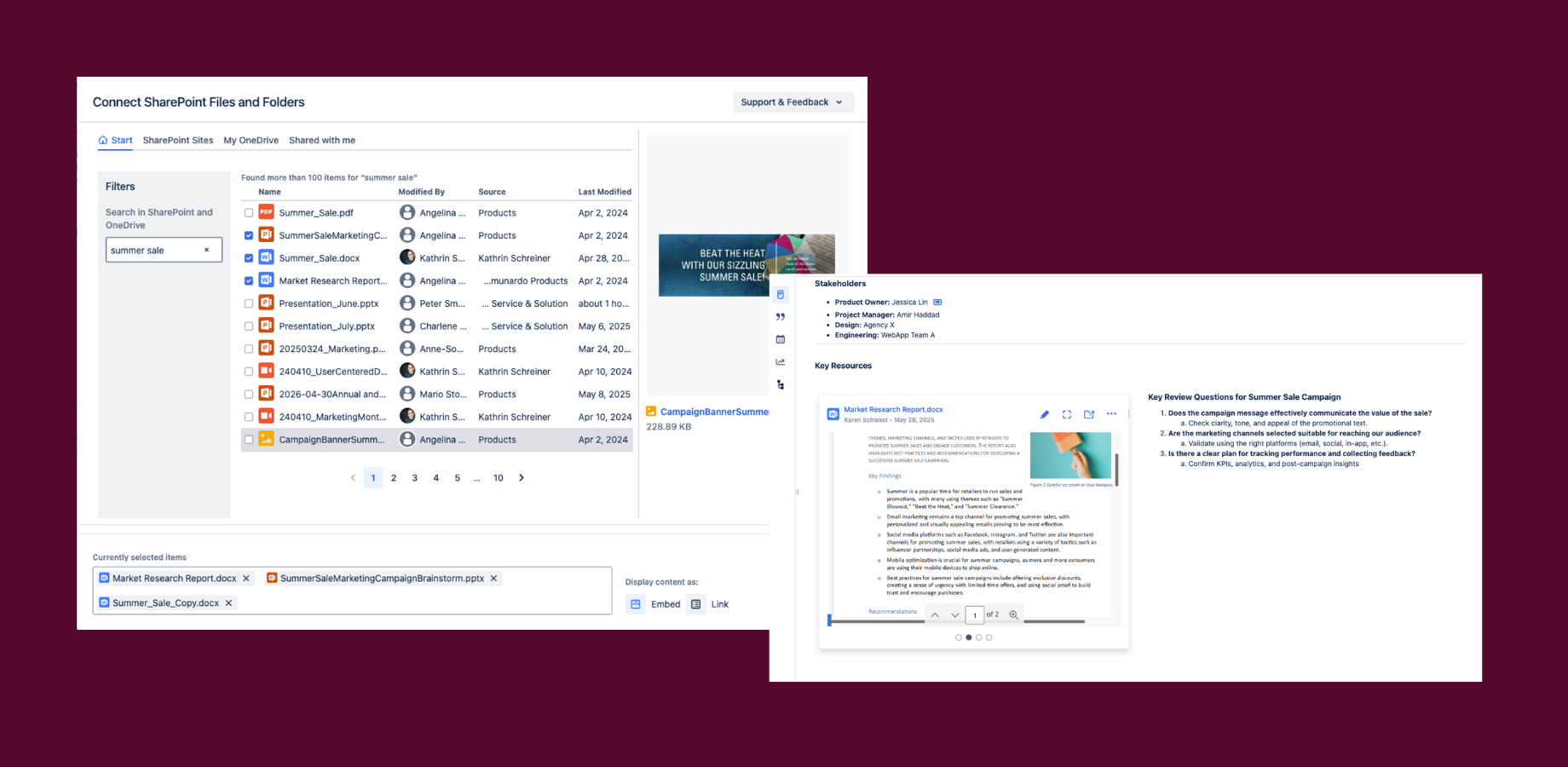 Instantly share and publish SharePoint documents within document libraries or as preview in Confluence