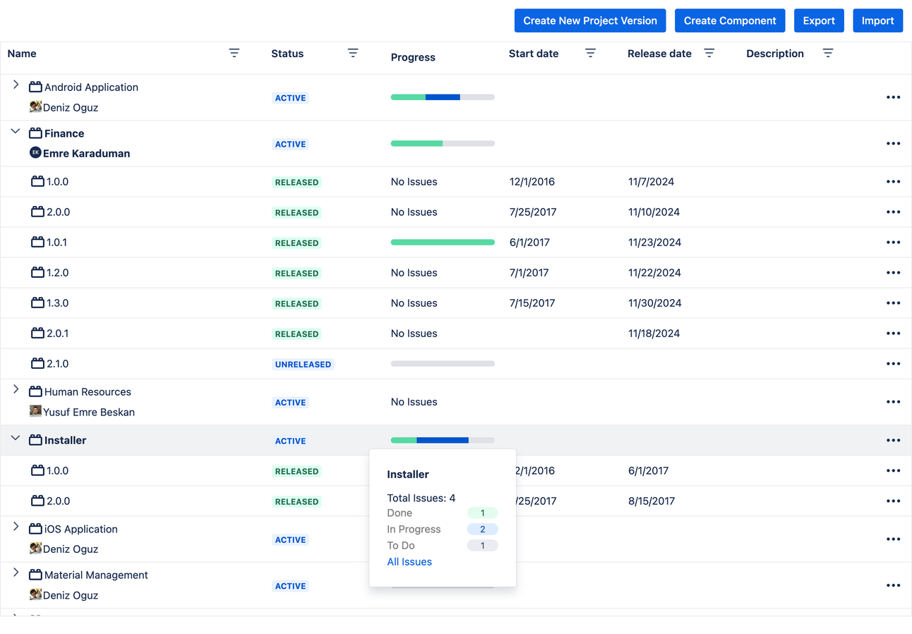 Define which versions are valid for which component.