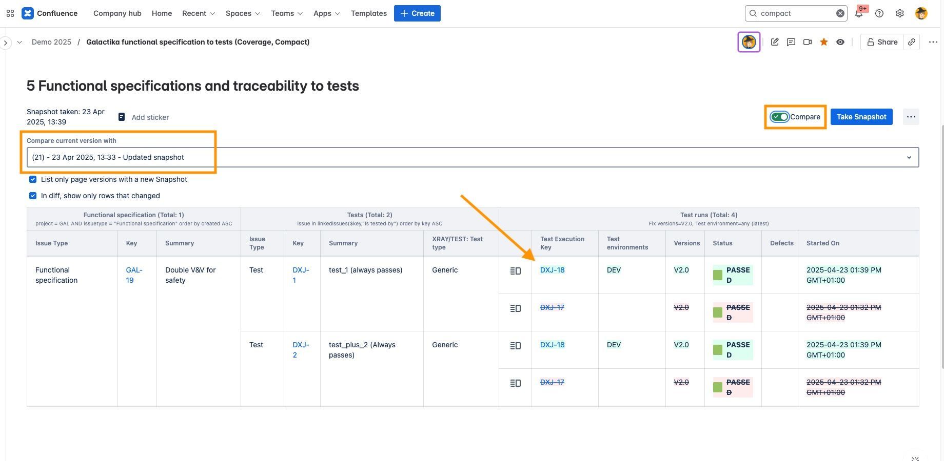 This traceability report is now set to show a comparison between data at two points in time. This makes reviewing the report easier and helps get approvals faster.