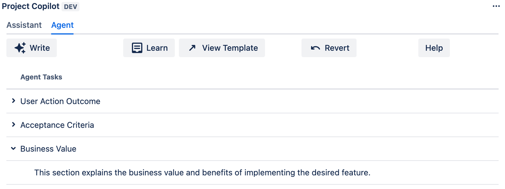 Press Agent "Learn" button on a well-crafted issue example to teach our Agent your preferred writing style and structure for that specific project. The Agent will learn to replicate these sections and narrative.​