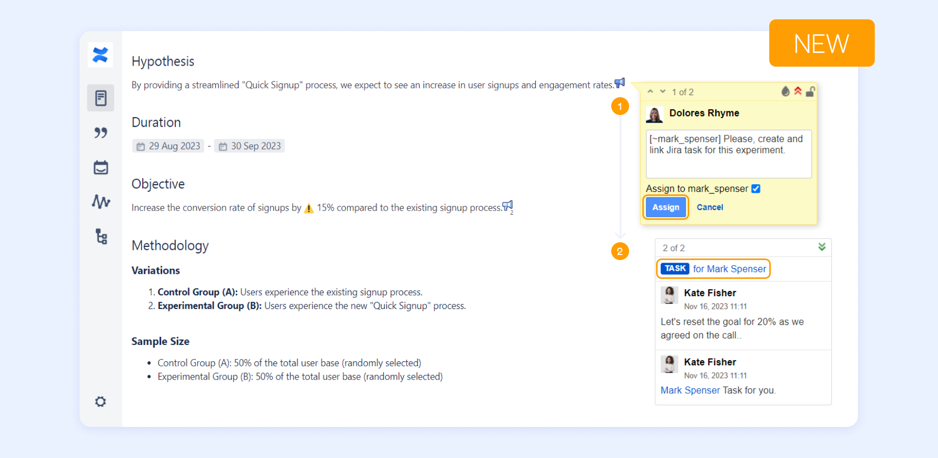 1. Add a talk or select any talk on a page.
2. Mention a user you want to assign a talk comment to in a comment thread.
3. Check the checkbox Assign to Username.
4. Press the Assign button