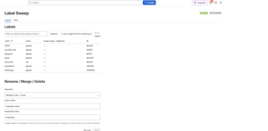 After the job: the label list shows the merged result with usage counts, so you can check the outcome on the same screen.