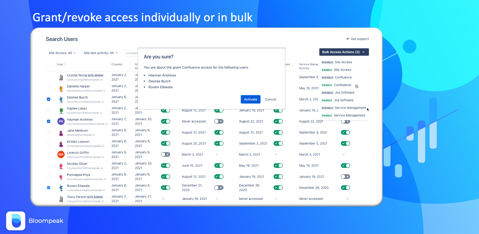 Grant/revoke access individually or in bulk