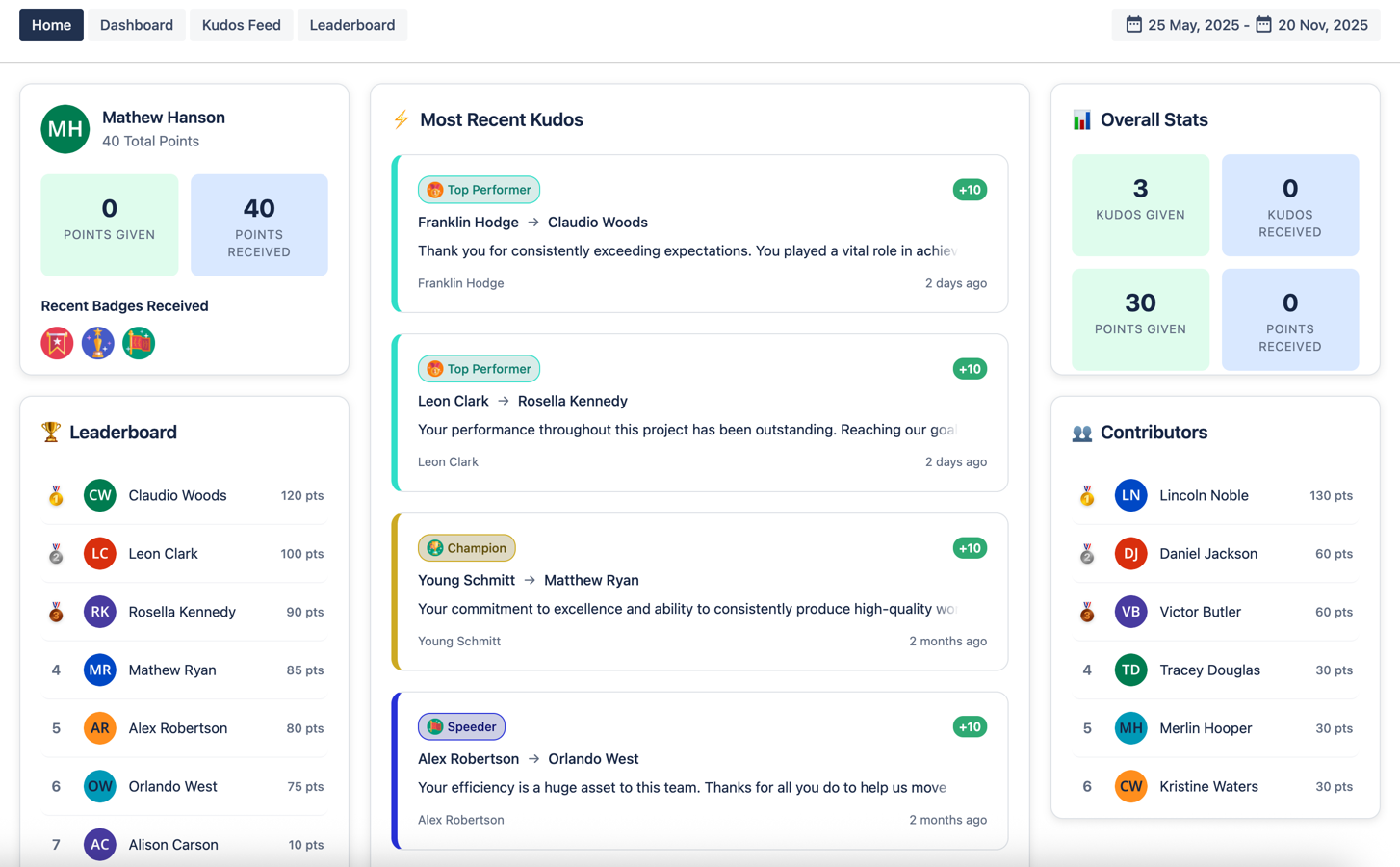 ​A unified Home view to see who have been appreciated recently
