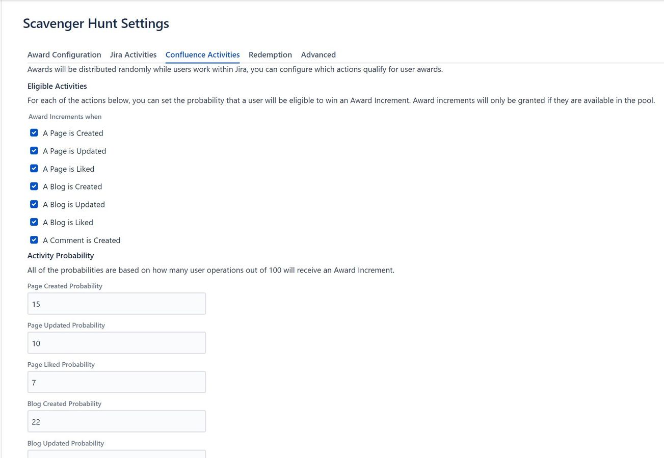 Activities and probabilities can be configured