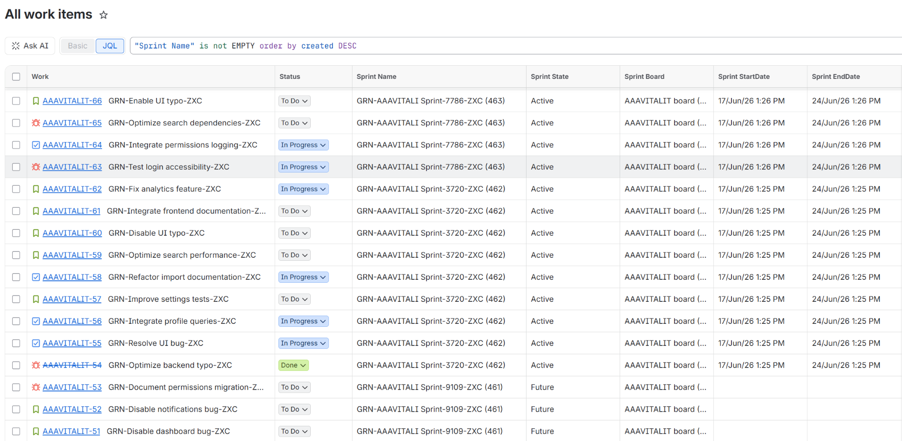 Search and report on sprint data using custom JQL fields