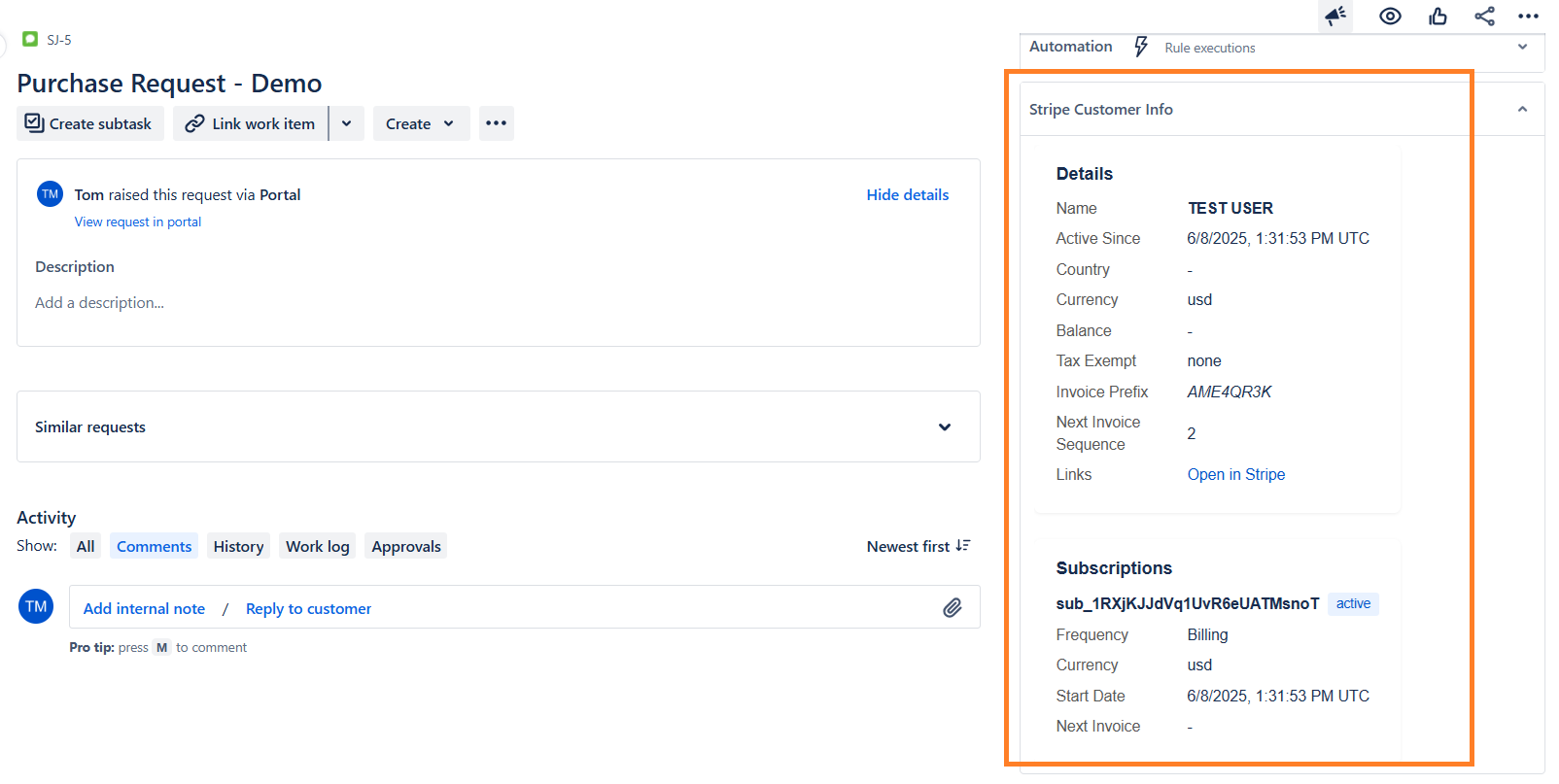 Customer info in JSM Agent View