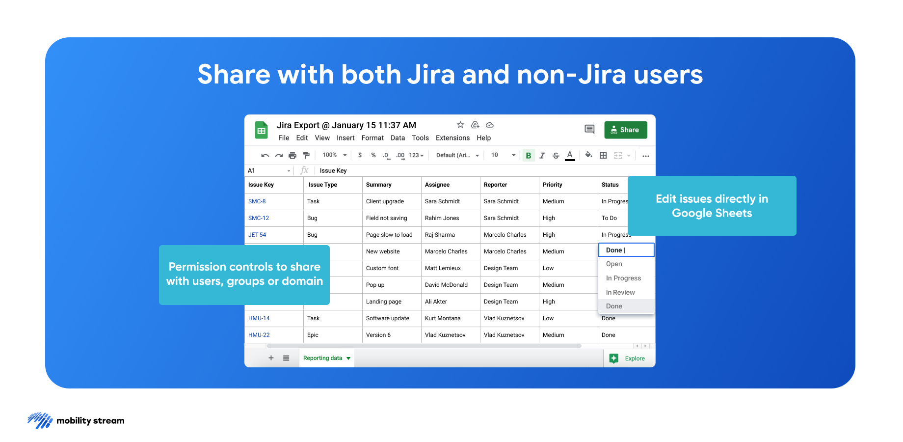 Share with both Jira and non-Jira users