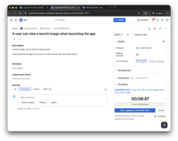 Start logging time with a simple click within the context of any issue.