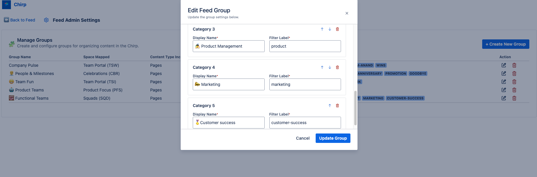 Powerful Group & Category management lets admins tailor Chirp’s structure with categories to match their needs - helping companies balance official announcements & casual community talk.