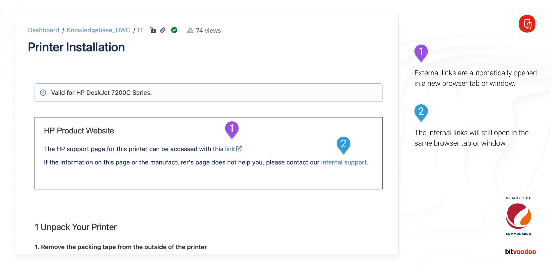 1) External links are automatically opened in a new browser tab or window.
2) The internal links will still open in the same browser tab or window.
