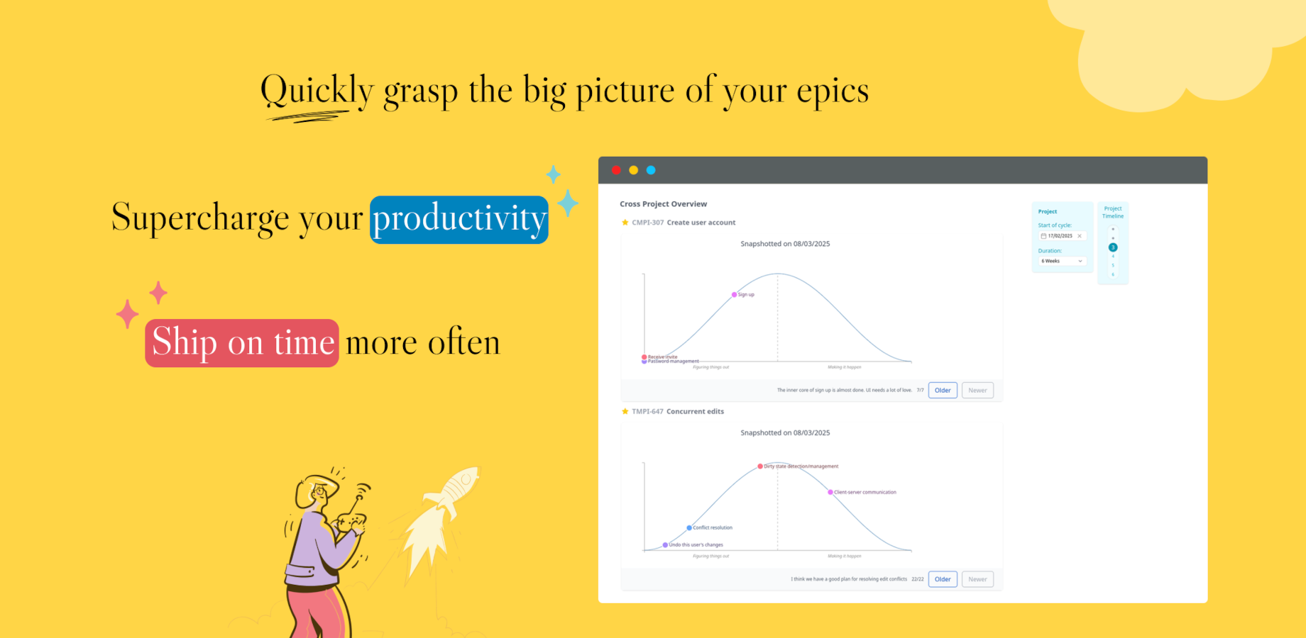 Self-reported progress using the hill chart makes the team feel empowered and not micro managed. It also makes status updates precise and actionable.