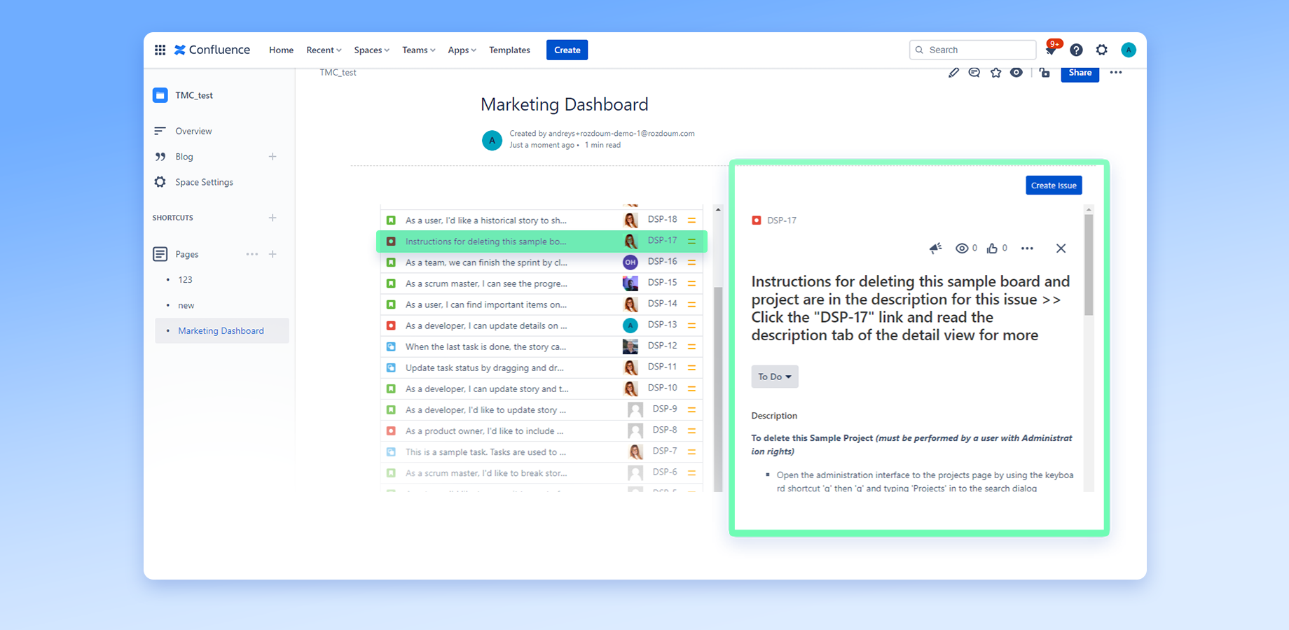 View/ Edit/ Transition issue within Confluence.