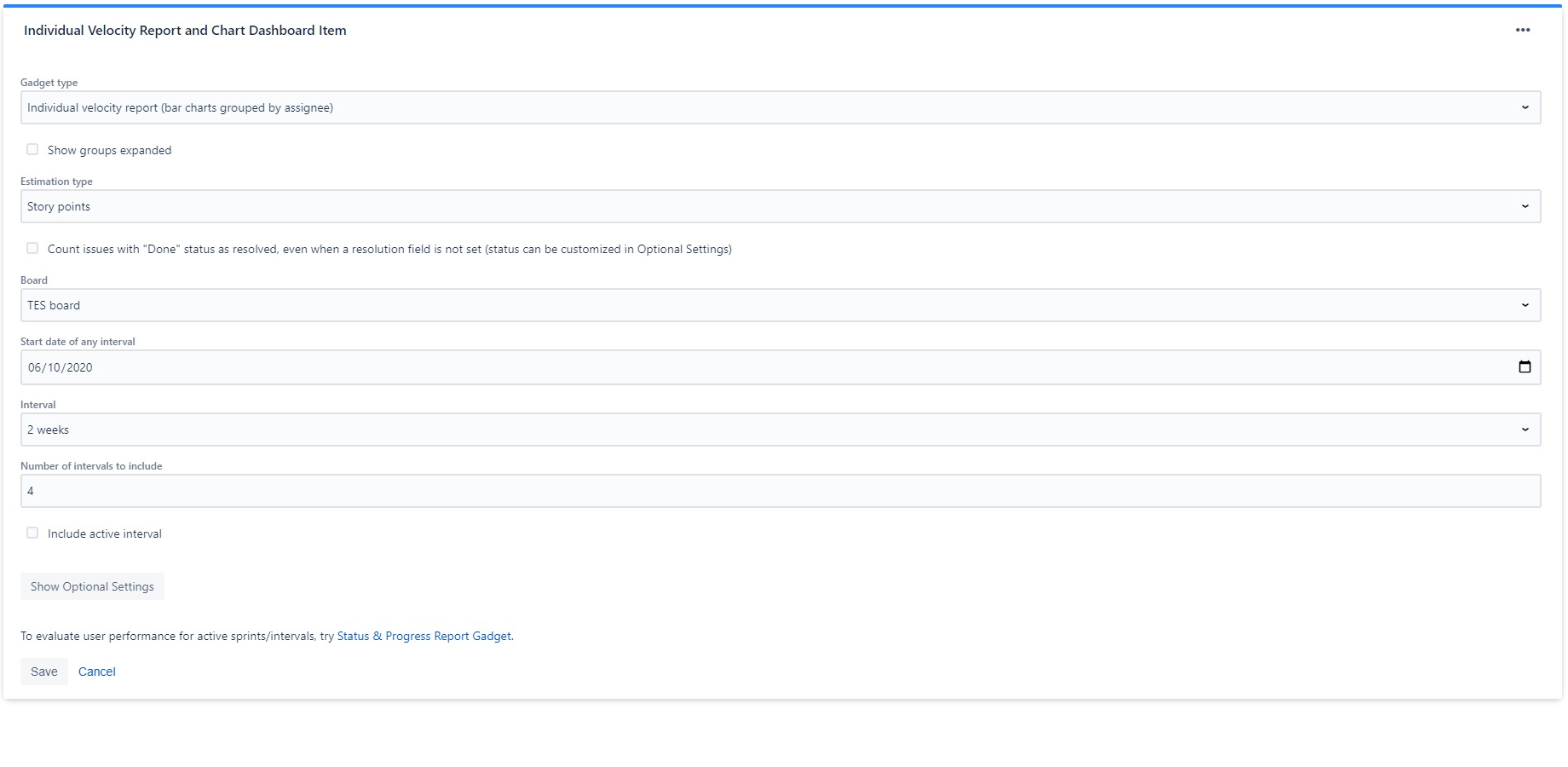 Configuration allows to use sprint or kanban weekly interval velocity