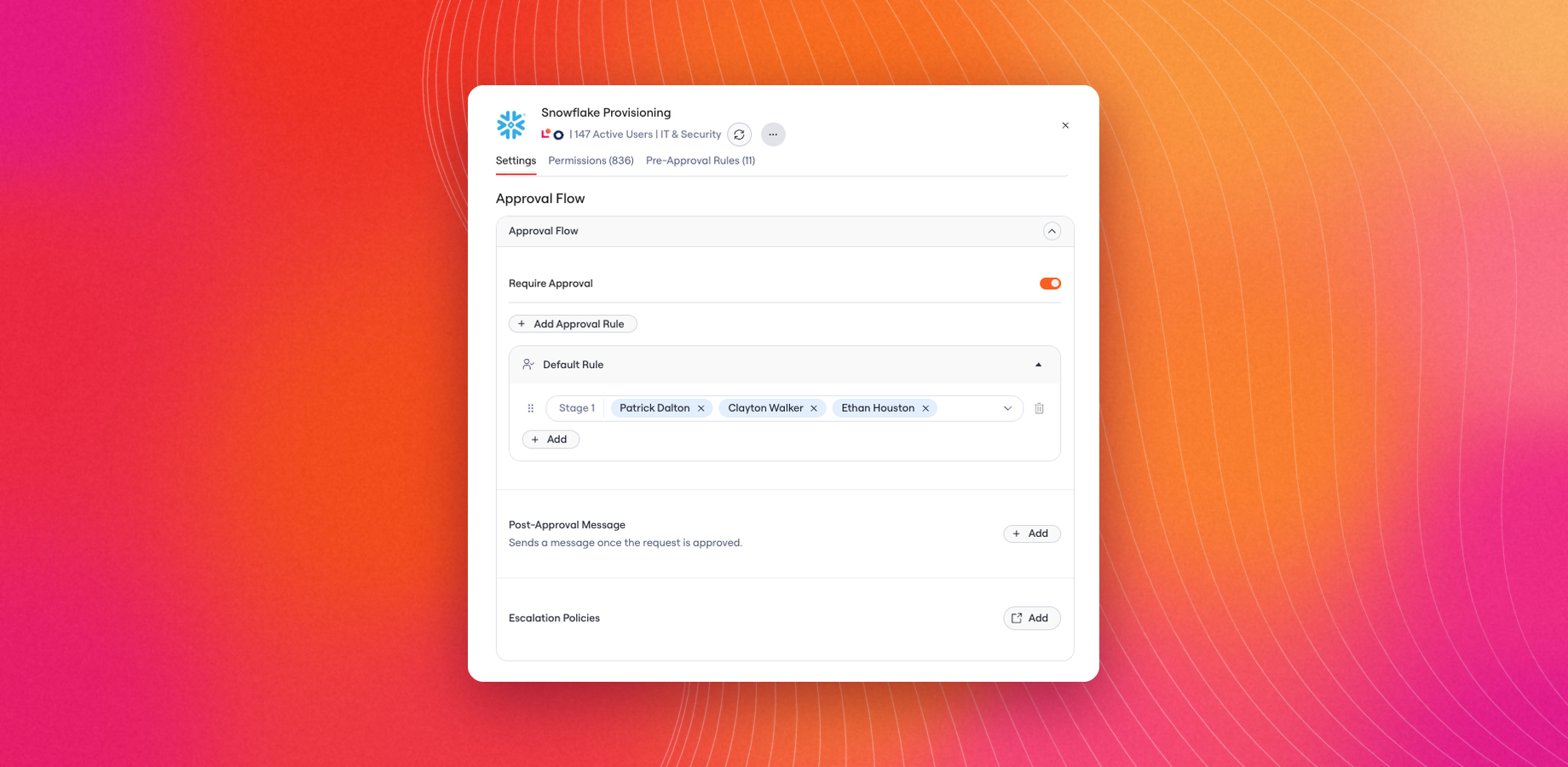 A Lumos access request showing its approval chain: manager approval complete, app owner review pending, with timestamps on each step.