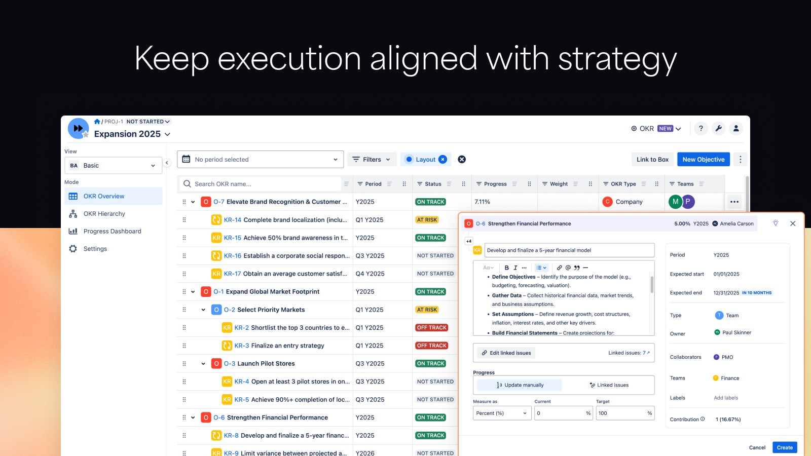 Track objectives and key results across teams and portfolios. Visualize alignment, monitor progress, and keep everyone focused—right inside the new BigPicture Enterprise OKR module.