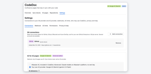 Several Git connections with read-only access tokens; the AI provider is optional and can be turned off.