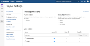 Project administration with public access and default permission settings disabled
