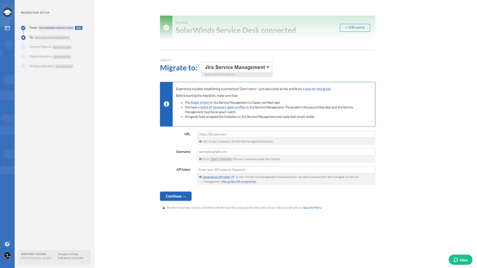Fully set up a data migration in minutes