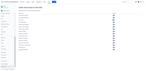 Enabling which JSM request types will show the Zilla Applications and Permissions selector fields in request form.
