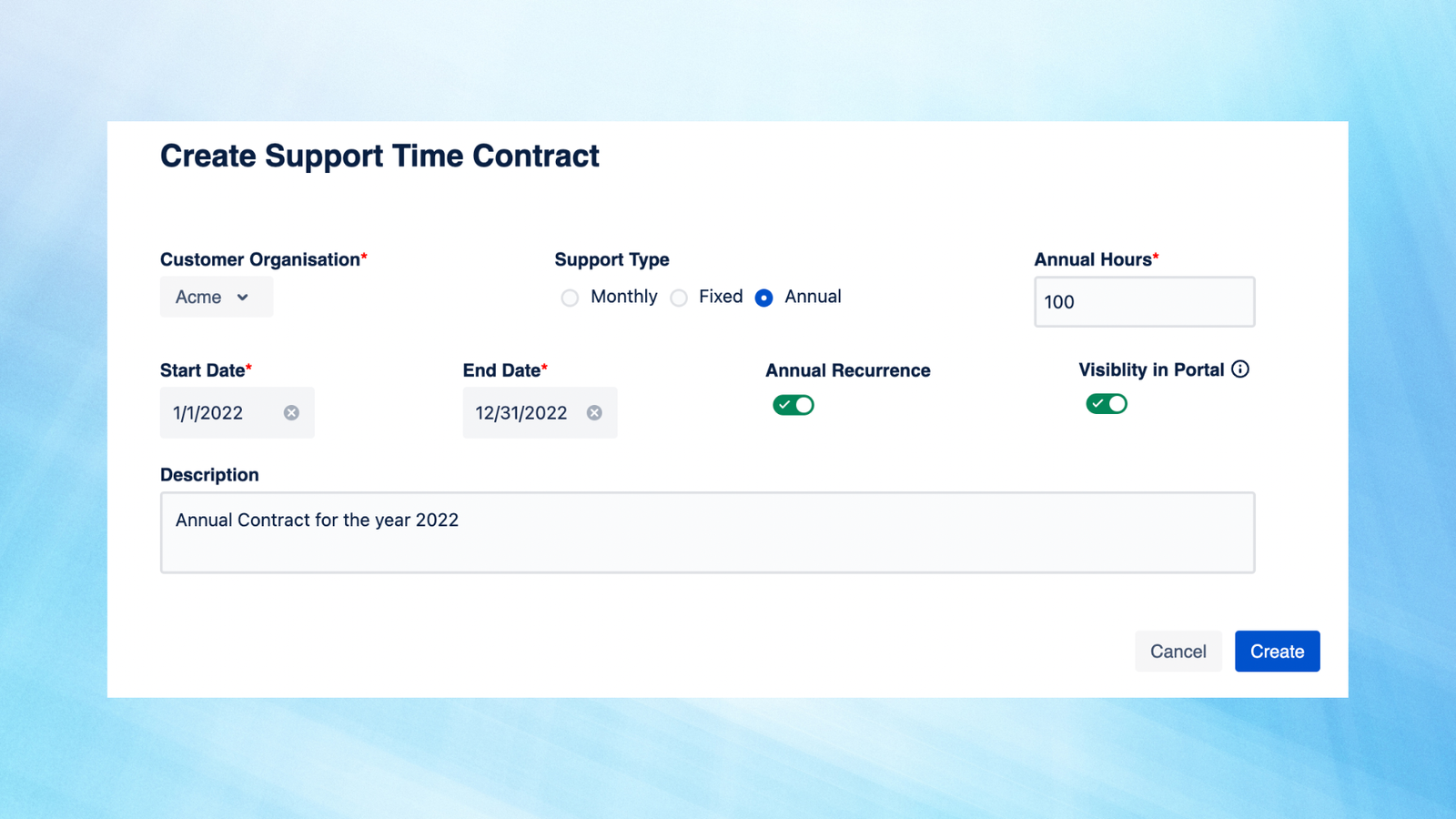 Configure support time quota contract right in JSM