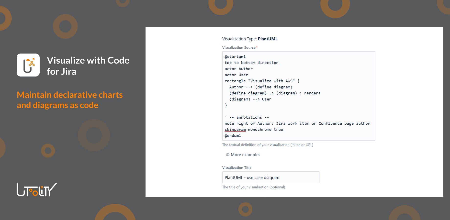 Maintain simple charts and diagrams as text inline or reference more complex visualizations as code from a remote URL, for example version controlled in a Git repository or an Amazon S3 bucket.