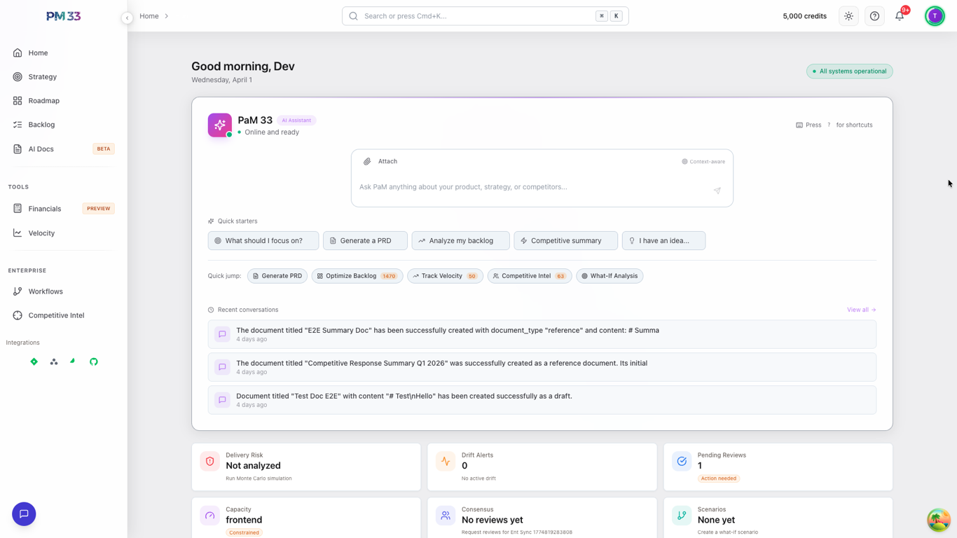 PaM AI assistant answering product management questions in natural language