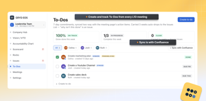 Ensure weekly tasks actually get done. Assign owner-based To-Dos with 7-day deadlines, mark items private when needed, and auto-flag stalled tasks into discussion items before they stall project progress.