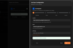 Set up Jira in Walnut using just three steps—connect credentials, select a project, and map fields to start syncing.