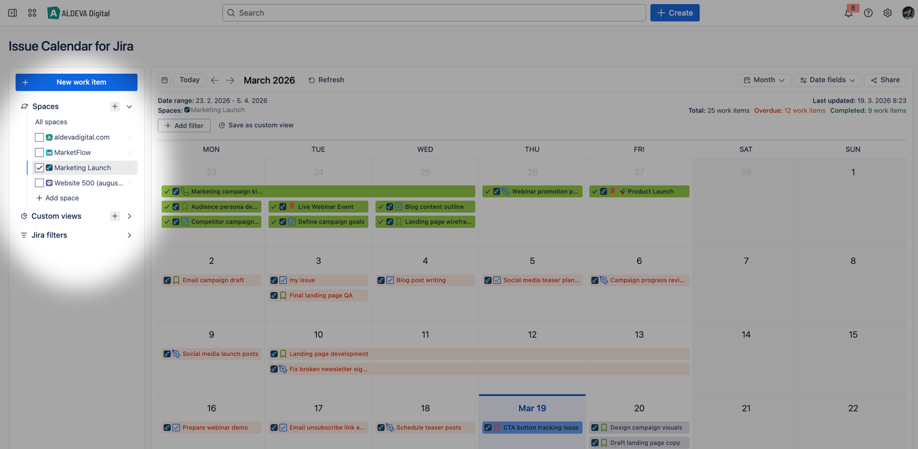Multiple spaces combined in one calendar view