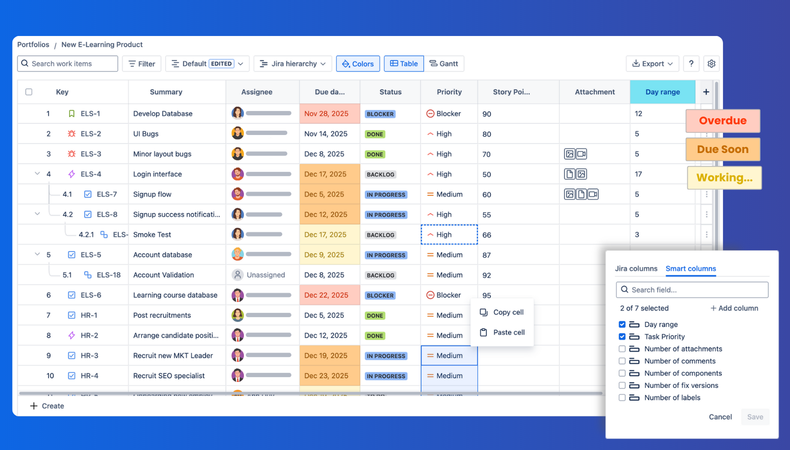 Issue editor with spreadsheet structured Table JXL