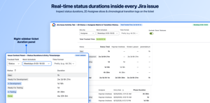 Issue View Panel & Activity Tab: View real-time status duration bars, percentage breakdowns, 2D matrix slicing, and transition logs on every ticket.