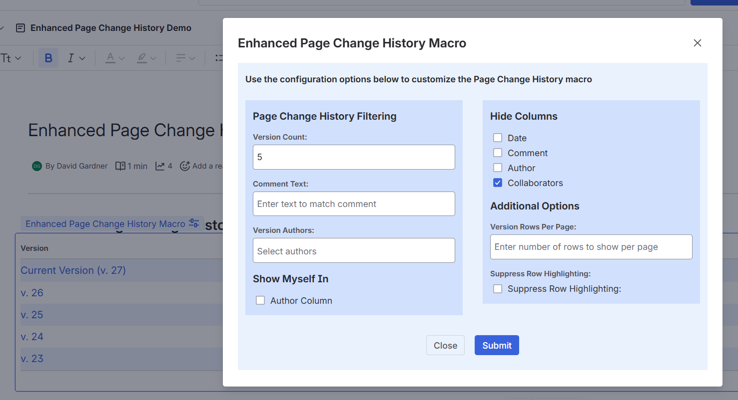 Display only the last 5 versions of the page history.
