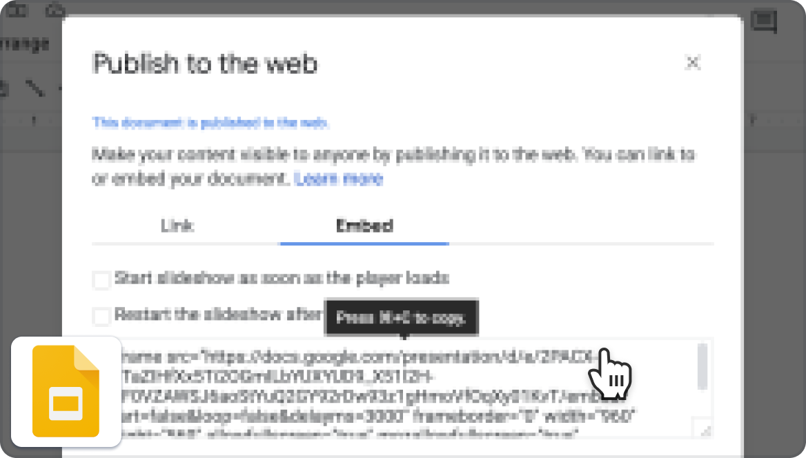 Copy HTML embed code
