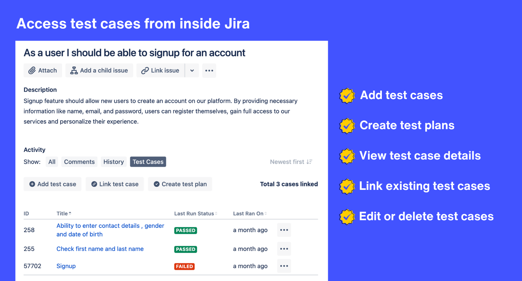 TestCollab's Jira plugin capabilities