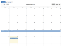 Calendar view for ConfiForms entries. Used as a release calendar in this example. Form has 2 fields, one to enter a title and another field to store date interval.