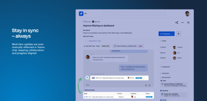 Keep Jira and Microsoft Teams in sync. Work item updates appear directly in Teams, so everyone can follow progress, stay aligned, and collaborate without switching tools or chasing status updates.