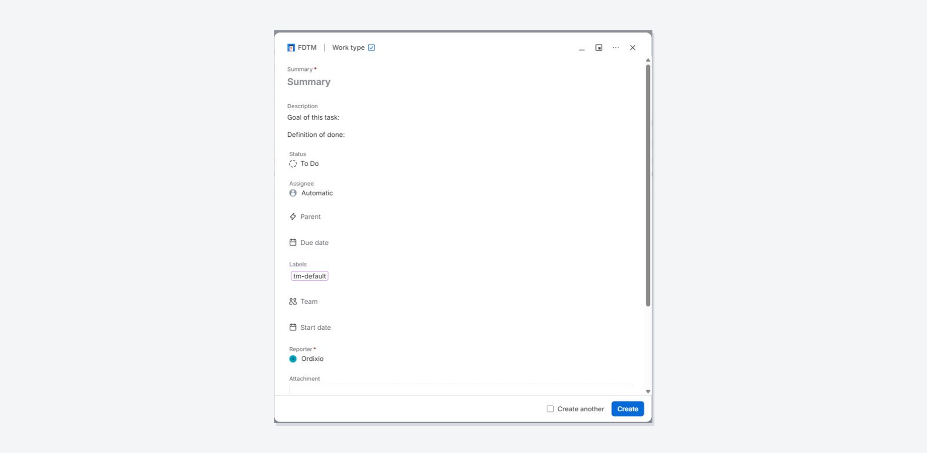 The same defaults applied in a team-managed project