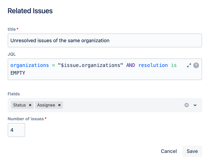 You can define related issues using parametric JQL