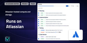 Atlassian-hosted compute and storage keep checklist processing inside the Atlassian cloud environment.