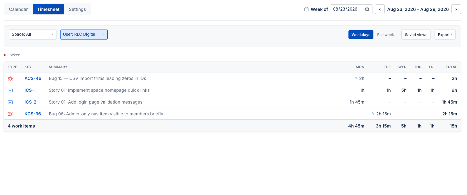 The Timesheet tab