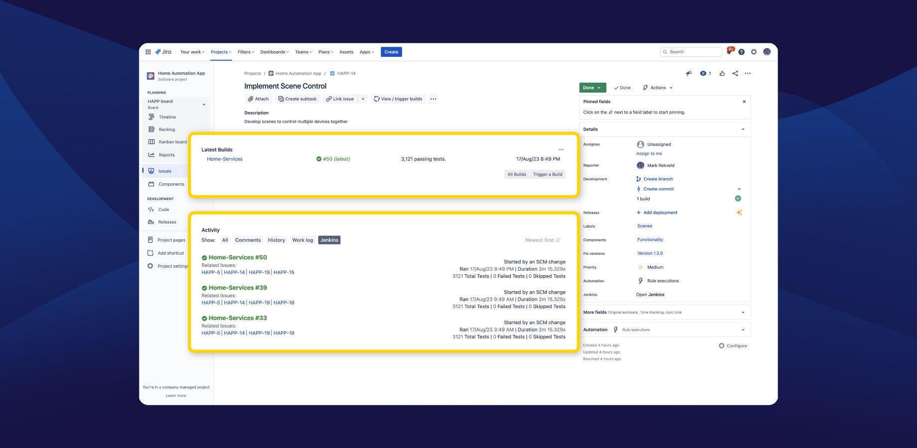 Easily Search and Track the Status of Jenkins Builds Within the Jira Environment.