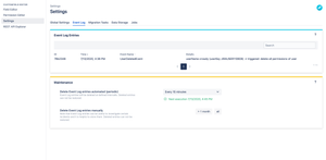 Settings | See the event log with triggered actions for each event in the table. For the automated deletion you can choose from predefined schedules or define a custom schedule with your own cron-expression.