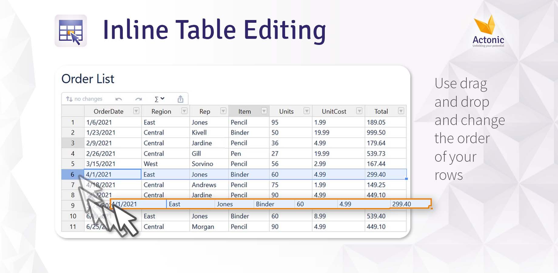 Customize your table and organize your data
